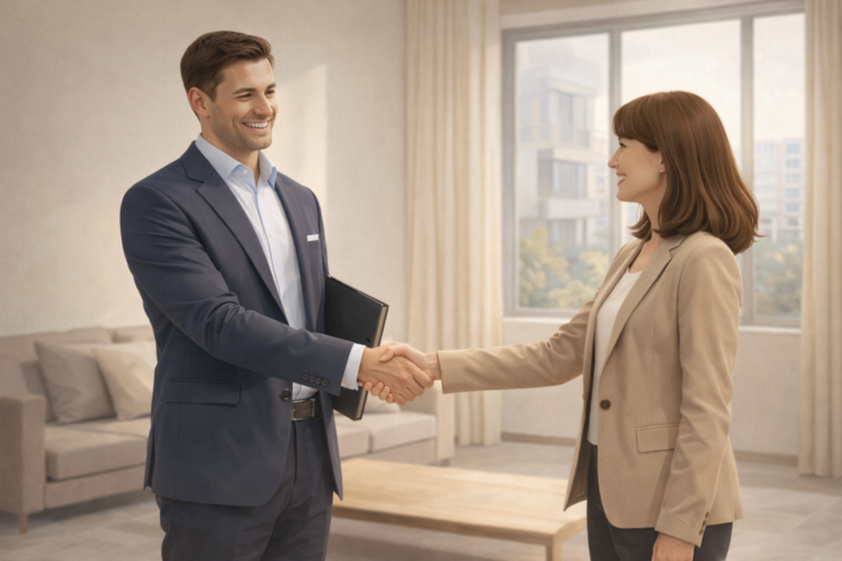 Agente immobiliare esperto del mercato di Saronno durante valutazione immobile